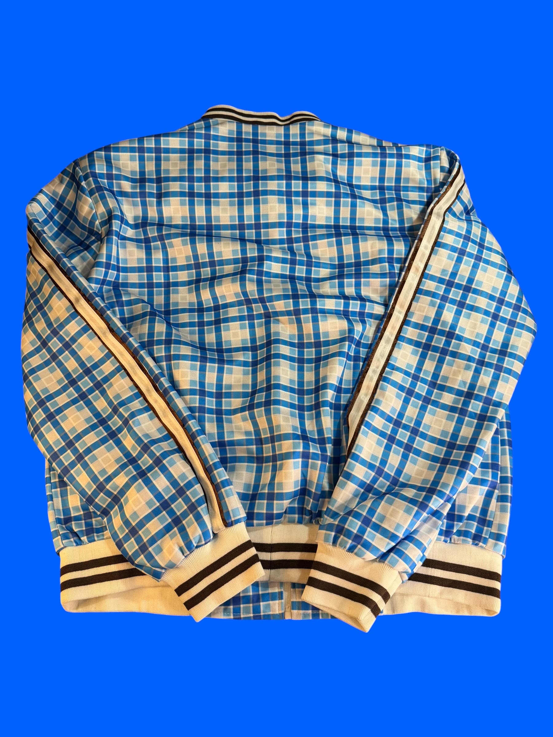 Vintage Plaid Track Suit Set Jacket Pants Blue White Y2K Retro Athletic XL - Thumbnail 3