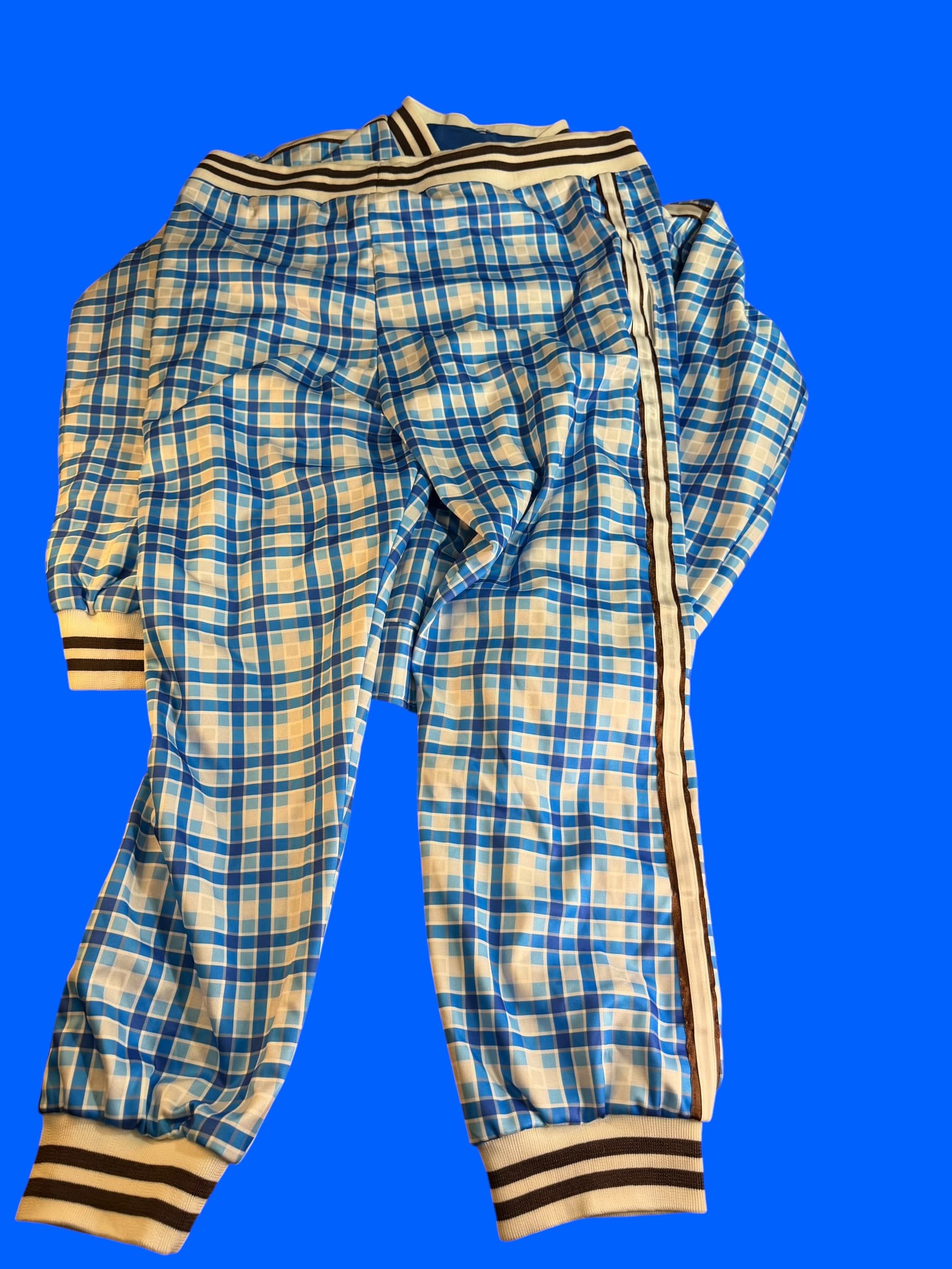 Vintage Plaid Track Suit Set Jacket Pants Blue White Y2K Retro Athletic XL - Thumbnail 4