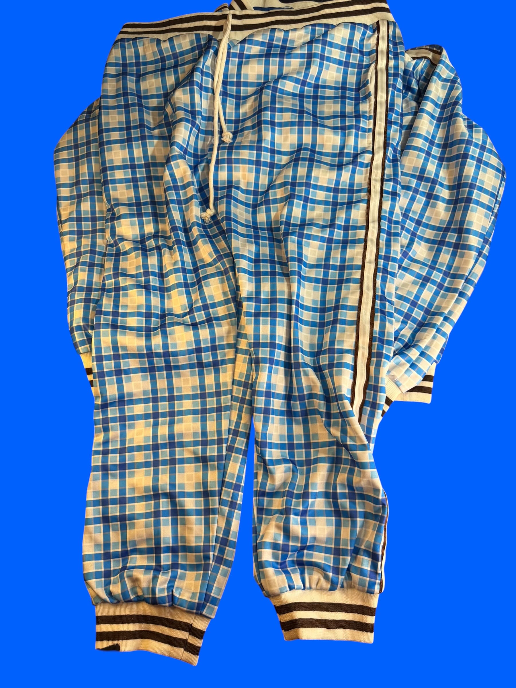 Vintage Plaid Track Suit Set Jacket Pants Blue White Y2K Retro Athletic XL - Thumbnail 5