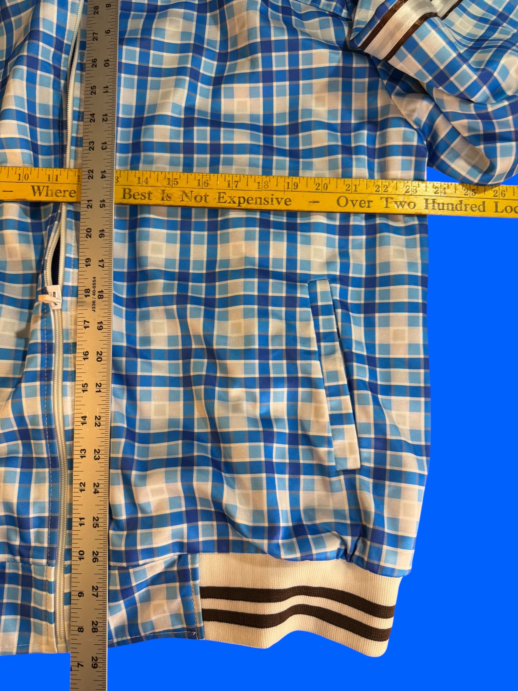 Vintage Plaid Track Suit Set Jacket Pants Blue White Y2K Retro Athletic XL - Thumbnail 8