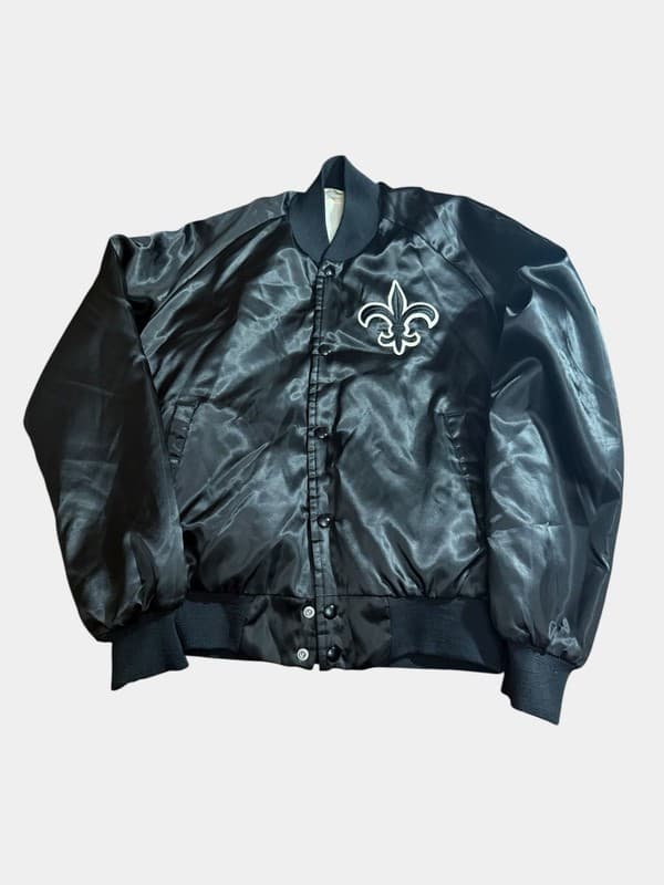 Vintage 80s Chalk Line New Orleans Saints Satin Bomber Varsity Jacket Size Small - Image 1