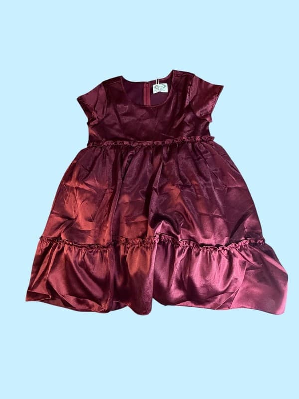Joyfolie Lorelei Satin Tiered Ruffle Dress in Burgundy Size 12 - Image 1