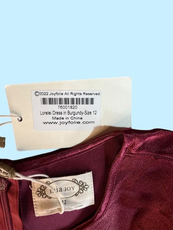 Joyfolie Lorelei Satin Tiered Ruffle Dress in Burgundy Size 12 - Thumbnail 2