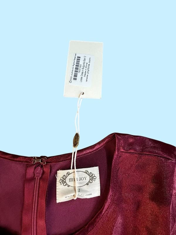 Joyfolie Lorelei Satin Tiered Ruffle Dress in Burgundy Size 12 - Thumbnail 3