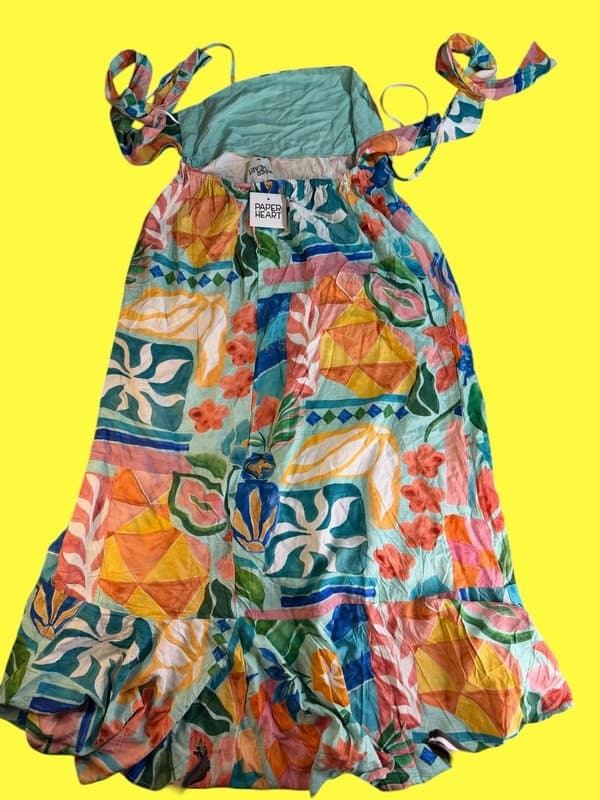 Paper Heart Floral Tie-Strap Smocked Midi Dress M - Thumbnail 5