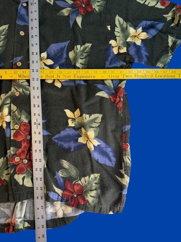 Cherokee Vintage Mens XL Floral Hawaiian Shirt Cotton Rayon Blend Black Tropical - Thumbnail 4
