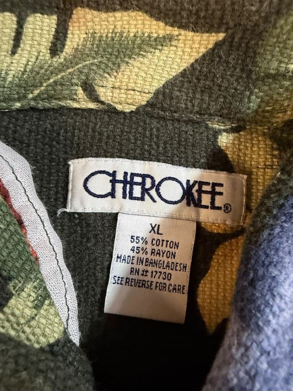 Cherokee Vintage Mens XL Floral Hawaiian Shirt Cotton Rayon Blend Black Tropical - Thumbnail 5