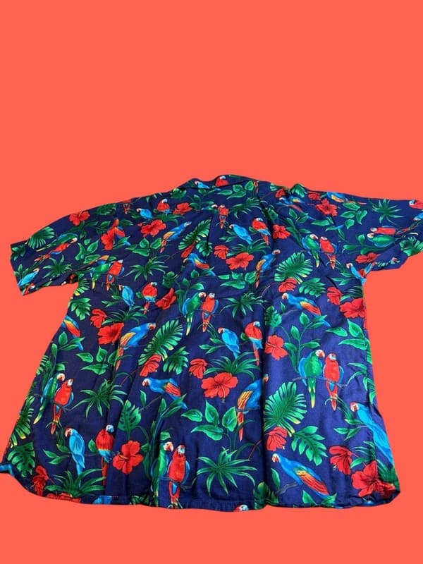 Vintage Hawaiian Pace Men's XL Rayon Tropical Parrot Hibiscus Aloha Shirt - Thumbnail 2