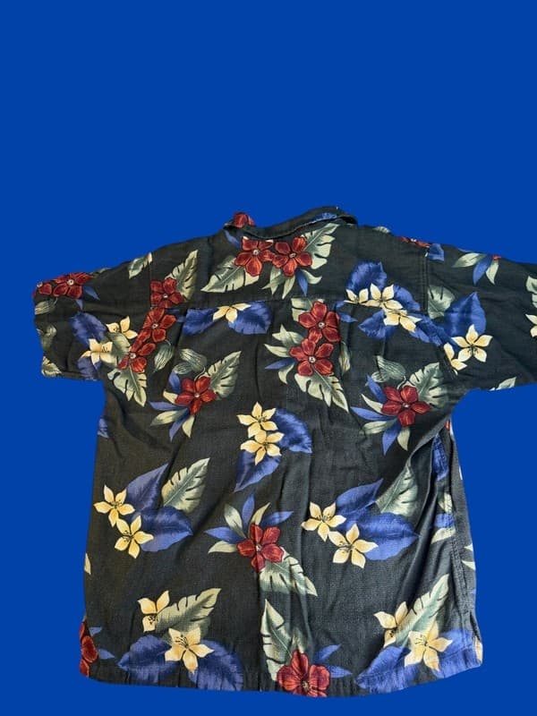Cherokee Vintage Mens XL Floral Hawaiian Shirt Cotton Rayon Blend Black Tropical - Thumbnail 2