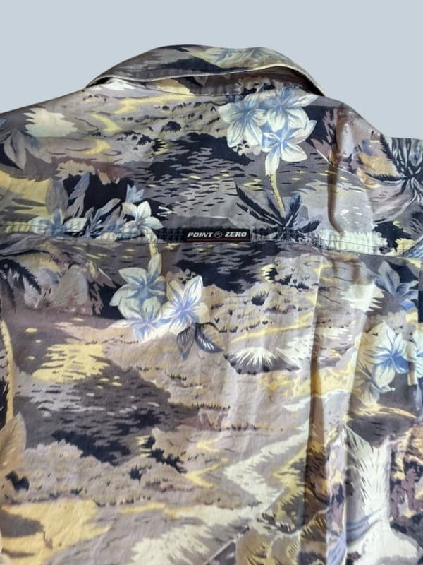 Vintage Point Zero Mens Hawaiian Tropical Palm Tree Floral Button Down Shirt XLT - Thumbnail 5