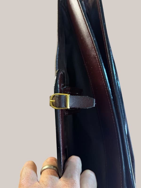 Jaguar Leather Portfolio Briefcase Document Bag Burgundy Gold Hardware - Thumbnail 6