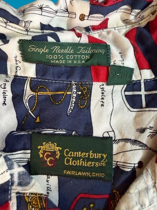 Vintage Canterbury Clothiers Nautical Marine Flag All Over Print Button Shirt XL - Thumbnail 3
