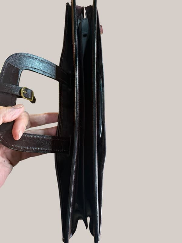 Jaguar Leather Portfolio Briefcase Document Bag Burgundy Gold Hardware - Thumbnail 8