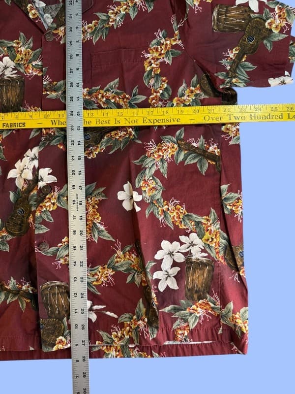 Vintage Bishop St. Apparel Men's XL Hawaiian Shirt Ukulele Floral Print Red - Thumbnail 7