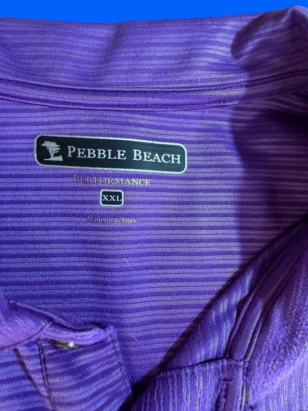 Pebble Beach Performance Men's XXL Purple Striped Short Sleeve Golf Polo - Thumbnail 3