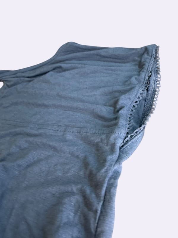 Bobeau Women's Blue Twist Back Linen Blend Short Sleeve Tee Size Small - Thumbnail 7