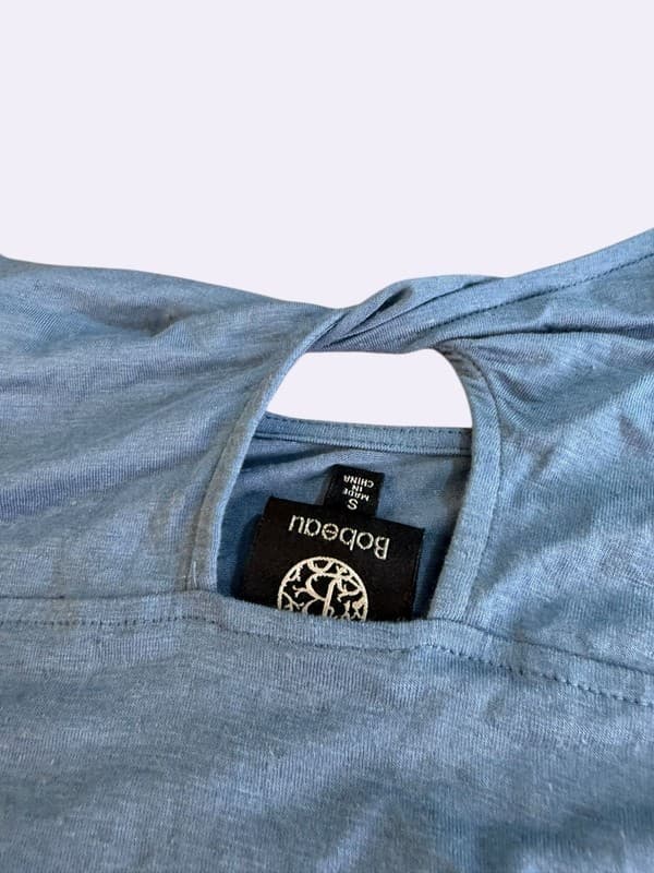 Bobeau Women's Blue Twist Back Linen Blend Short Sleeve Tee Size Small - Thumbnail 4