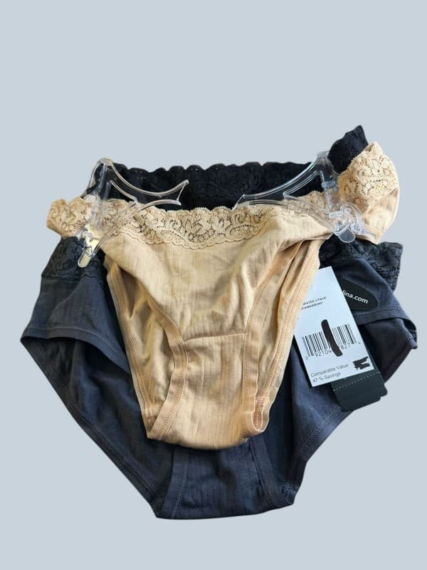 Felina Modal Hipster Panties Lace Trim 3-Pack Black/Fawn/Ebony Size Small - Image 1