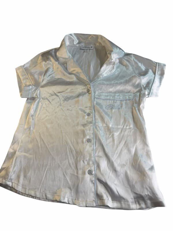 In Bloom By Jonquil Pajama Top White Satin Shirt XS PJ Button Up Shirt NEW - Image 1
