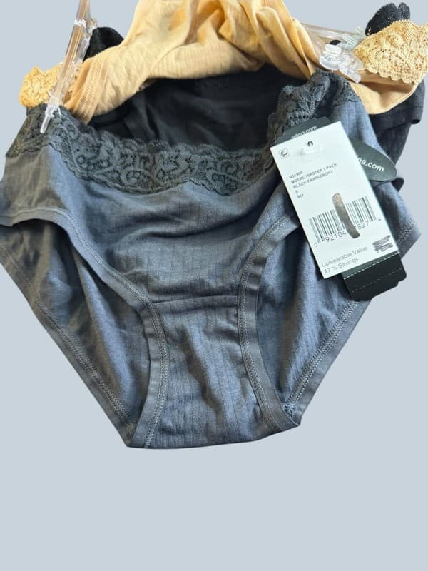 Felina Modal Hipster Panties Lace Trim 3-Pack Black/Fawn/Ebony Size Small - Thumbnail 2