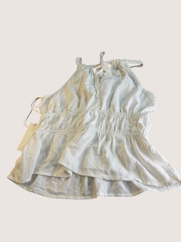 Sienna Sky White Linen Blend Ruffle Halter Top - Image 1