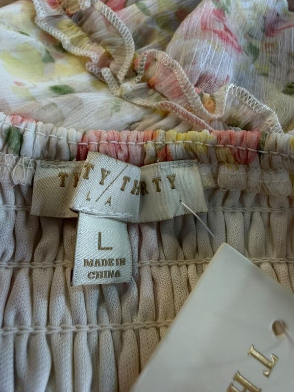 Thirty/Thirty LA Floral Ruffle Tie-Front Crop Top L - Thumbnail 5