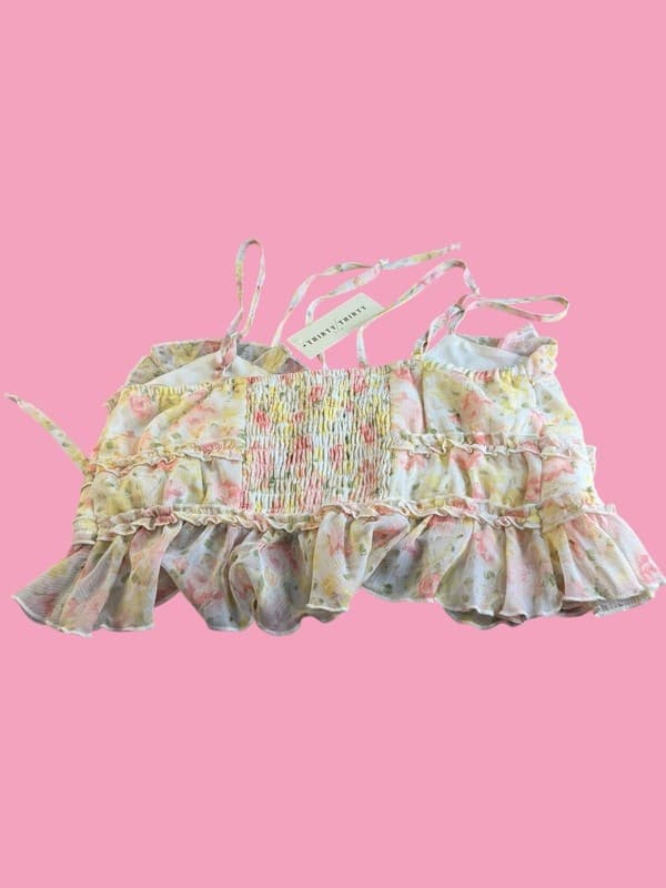 Thirty/Thirty LA Floral Ruffle Tie-Front Crop Top L - Thumbnail 2