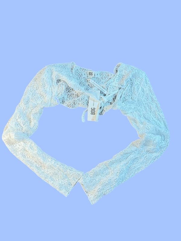 NWT BDG Urban Outfitters White Floral Lace Long Sleeve Tie-Front Shrug Cardigan - Image 1