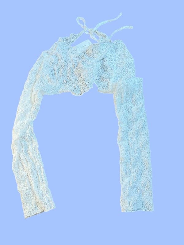 NWT BDG Urban Outfitters White Floral Lace Long Sleeve Tie-Front Shrug Cardigan - Thumbnail 2