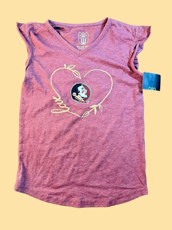 Wes and Willy Girls Florida State Seminoles Retro Hippy Ruffle Sleeve T-shirt 6X - Image 1