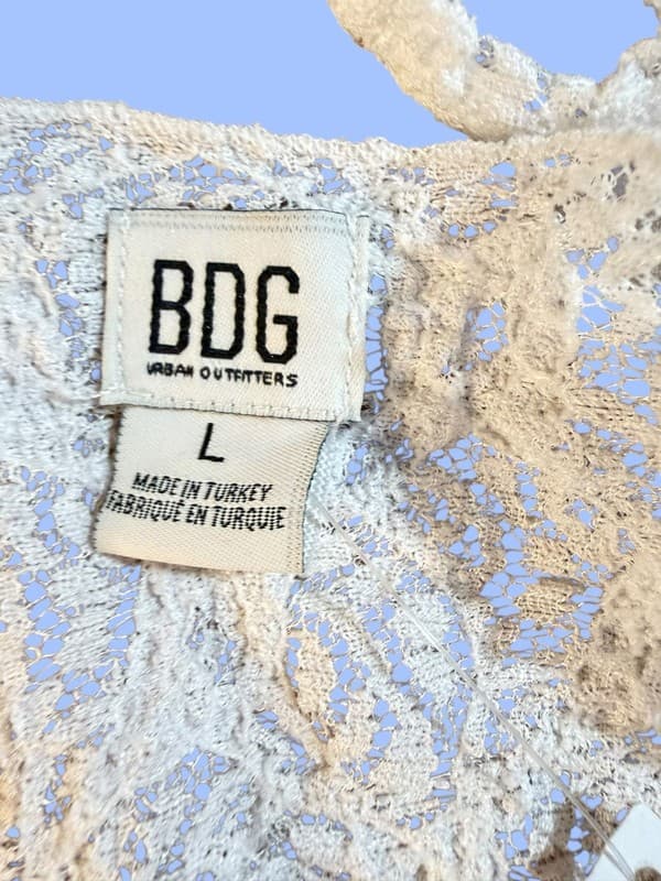 NWT BDG Urban Outfitters White Floral Lace Long Sleeve Tie-Front Shrug Cardigan - Thumbnail 4