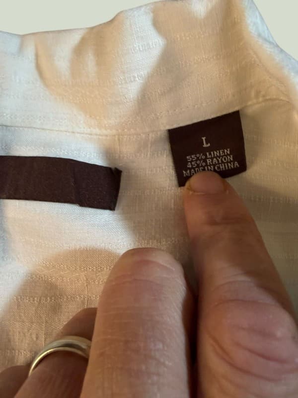 Perry Ellis Men's Large White Textured Stripe Short Sleeve Linen Blend Shirt - Thumbnail 3