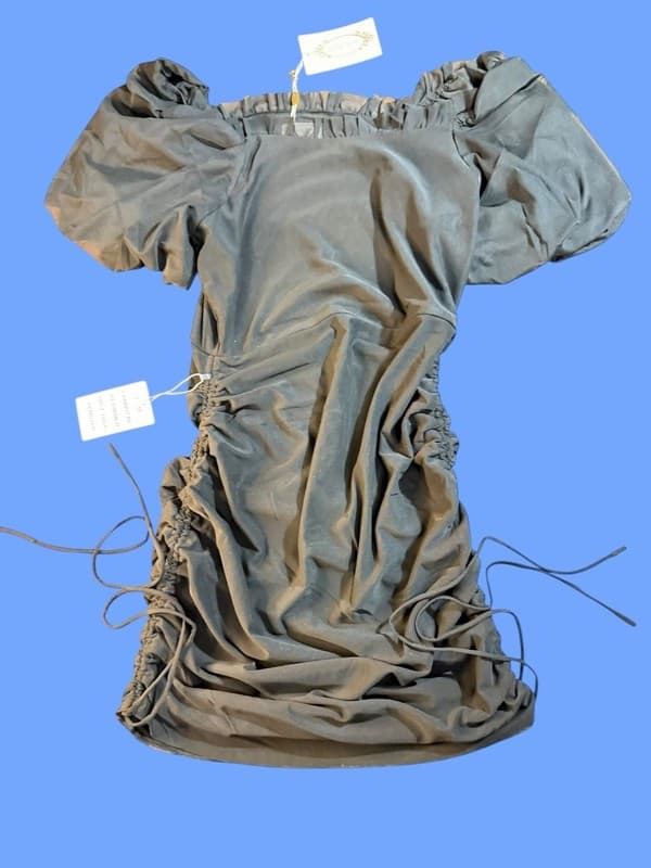 Joyfolie Mia Joy Black Ruched Mesh Puff Sleeve Bodycon Mini Dress S - Image 1