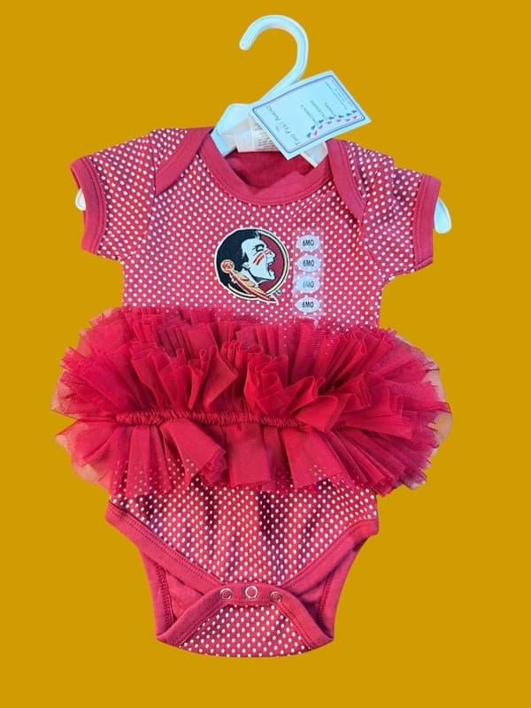 Florida State Seminoles Baby Girls Crimson Pin Dot Tutu Creeper Bodysuit 6 Mnths - Image 1