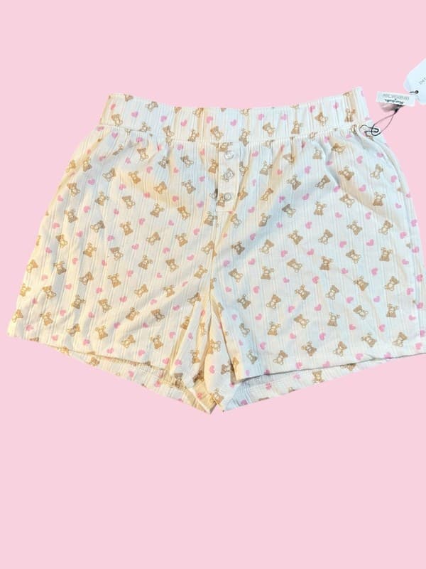 Better / Together Dreamy Nights Teddy Bear & Hearts Boxer Pajama Shorts S - Image 1