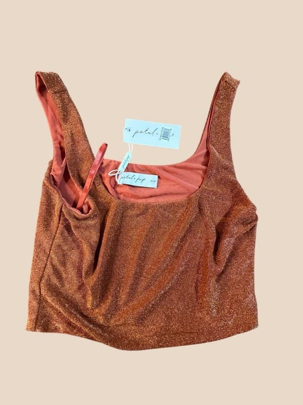 Petal & Pup Women's Bronze Metallic Shimmer Crop Tank Top Large - Image 1