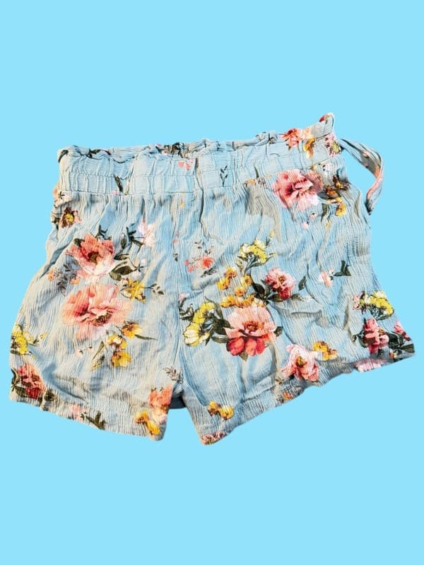 Jolt Floral High-Waist Paperbag Shorts with Tie Belt Sm - Thumbnail 2