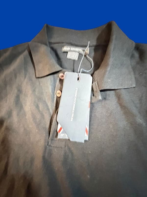 French Connection Men's Black Micro Ottoman Button Polo Shirt NWT Size L - Thumbnail 5