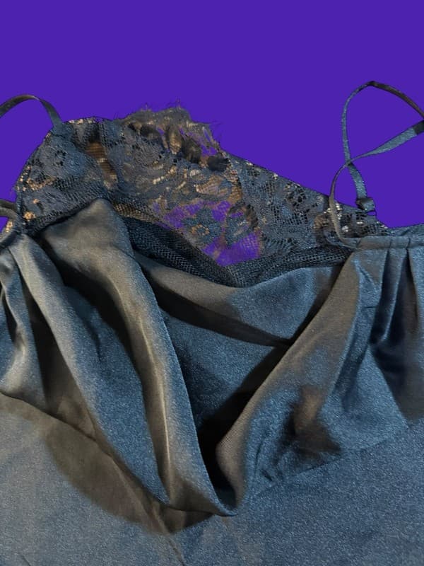 1.STATE Black Satin Cowl Neck Lace Trim Cami Top Medium - Thumbnail 4