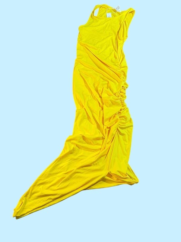 Capella Yellow Ruched Side Knot Sleeveless Maxi Dress Size Small - Thumbnail 7