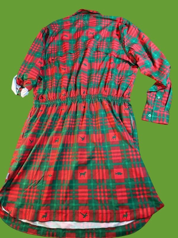 Magellan Outdoors Women's Fish Gear Plaid Christmas Animal Print Shirt Dress XXL - Thumbnail 4