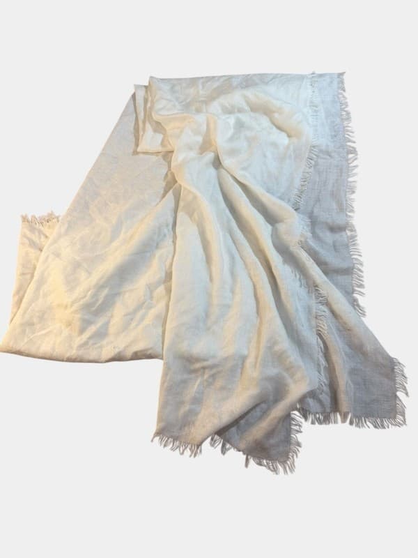 New Ivory White Linen Scarf: Soft Bridal Shawl With Frayed Ends, Prayer Wrap - Image 1