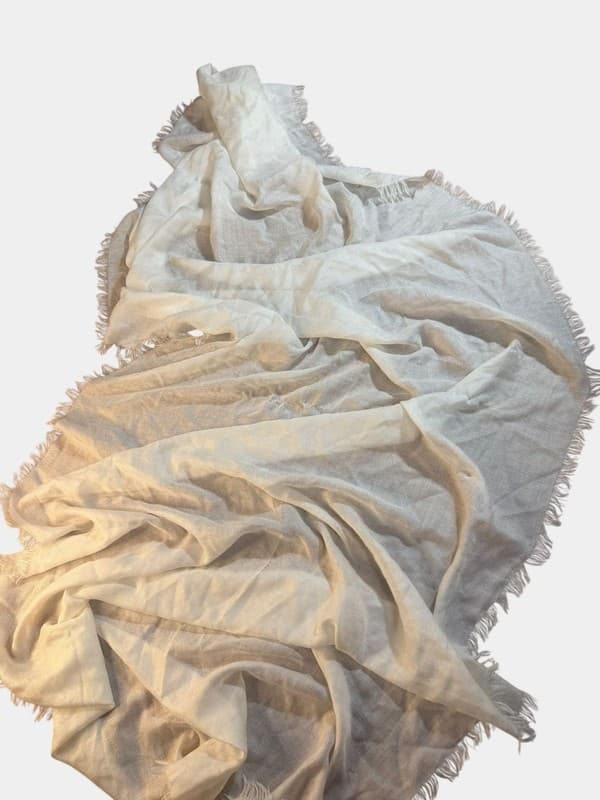 New Ivory White Linen Scarf: Soft Bridal Shawl With Frayed Ends, Prayer Wrap - Thumbnail 2