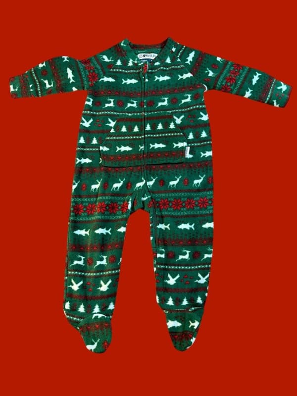 Magellan Outdoors Infant Holiday Fair Isle Fleece Footed Romper, Green, 12/18M - Image 1