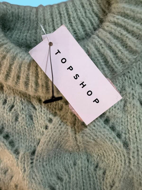 Topshop Mint Green Knitted Crop Pointelle Jumper Sweater - Thumbnail 3