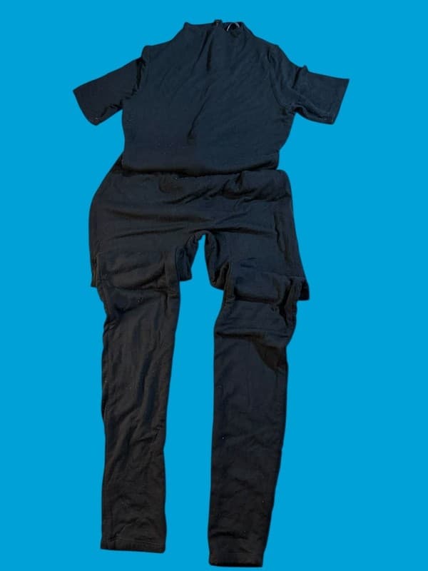 Naked Wardrobe Black Short Sleeve Mock Neck Romper Jumpsuit - Image 1