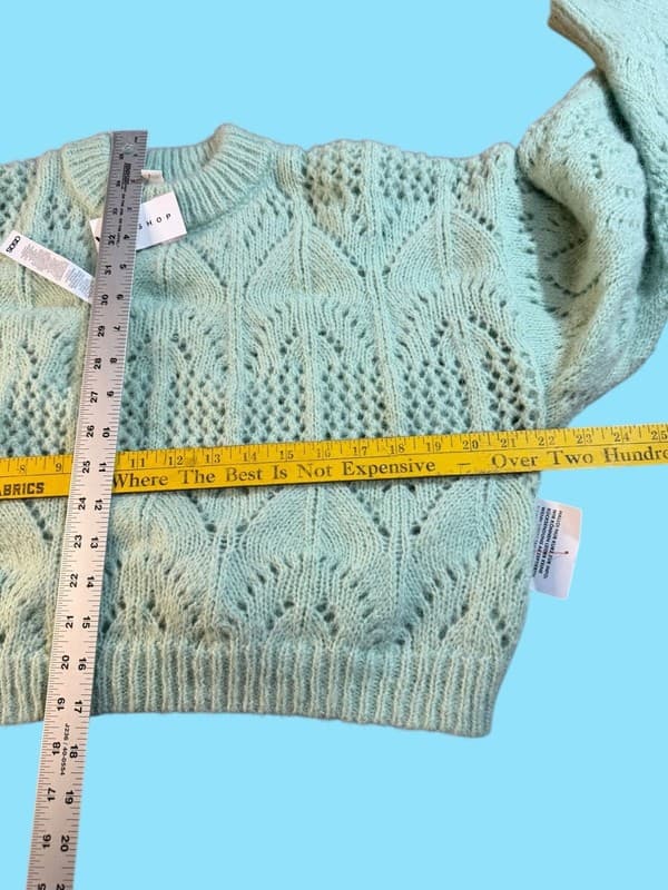 Topshop Mint Green Knitted Crop Pointelle Jumper Sweater - Thumbnail 4