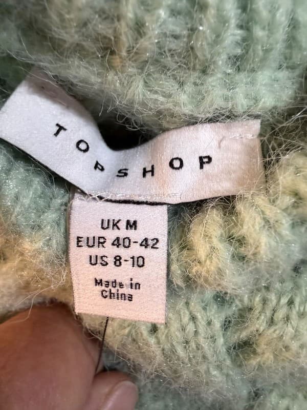 Topshop Mint Green Knitted Crop Pointelle Jumper Sweater - Thumbnail 6