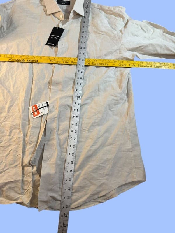 Nordstrom Trim Fit Tan Linen Blend Long Sleeve Button Up Shirt Size 16.5 36-37 - Thumbnail 8