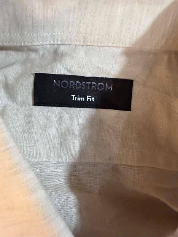 Nordstrom Trim Fit Tan Linen Blend Long Sleeve Button Up Shirt Size 16.5 36-37 - Thumbnail 5